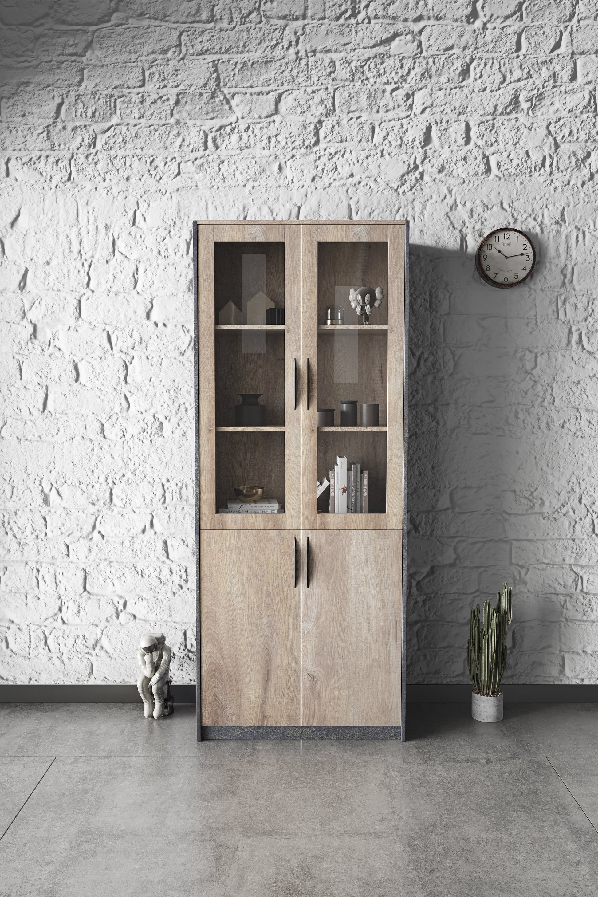 Office Bookcase,Display Unit 80cm - Warm Oak & Black - TRIBECA - JOSE.M.ONNA FURNITURE