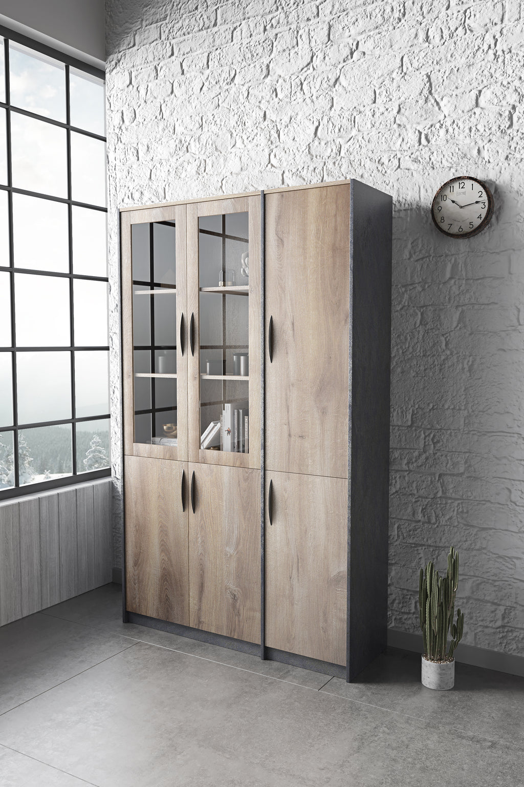 Office Bookcase,Display Unit 120cm - Warm Oak & Black - TRIBECA - JOSE.M.ONNA FURNITURE