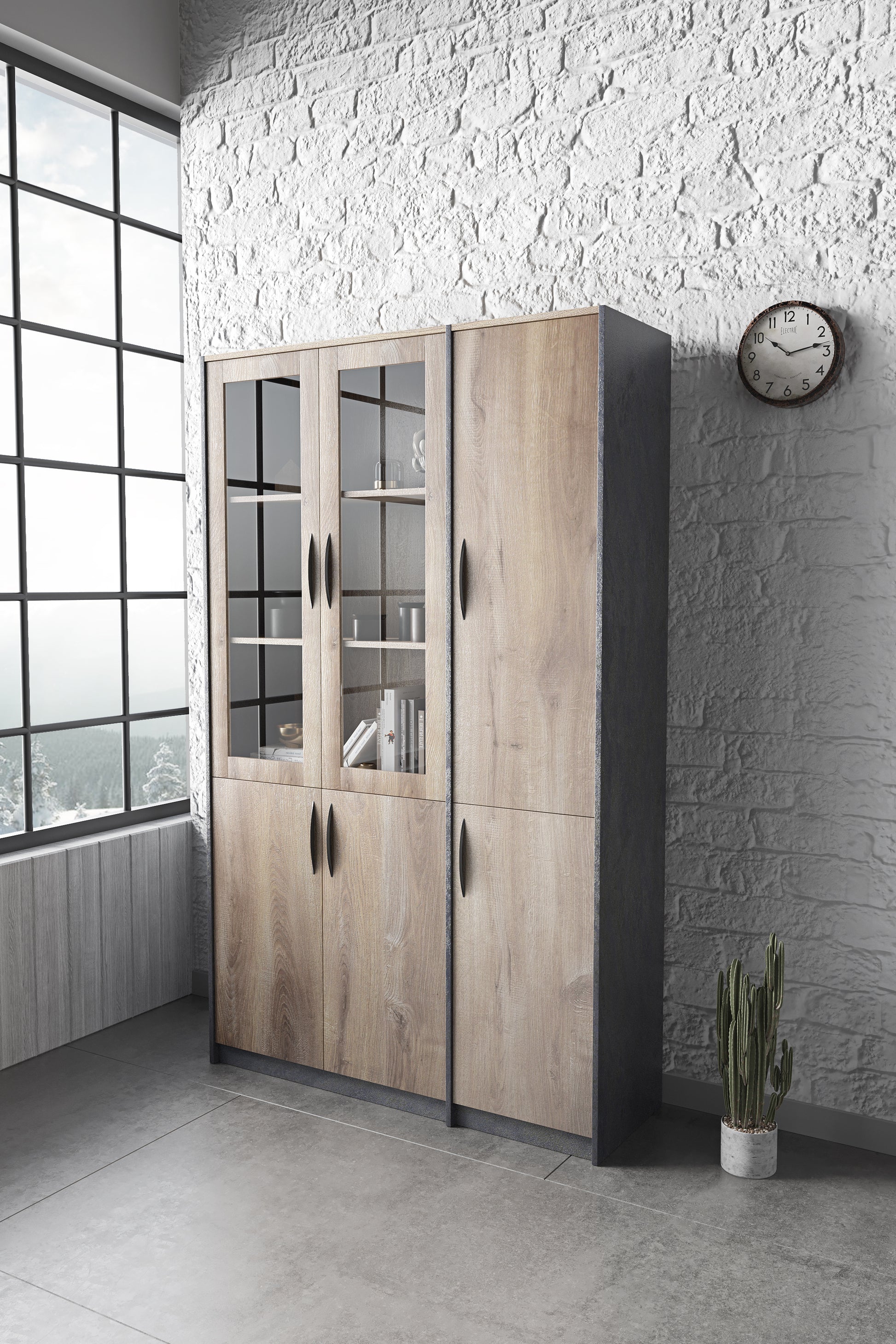 Office Bookcase,Display Unit 120cm - Warm Oak & Black - TRIBECA - JOSE.M.ONNA FURNITURE