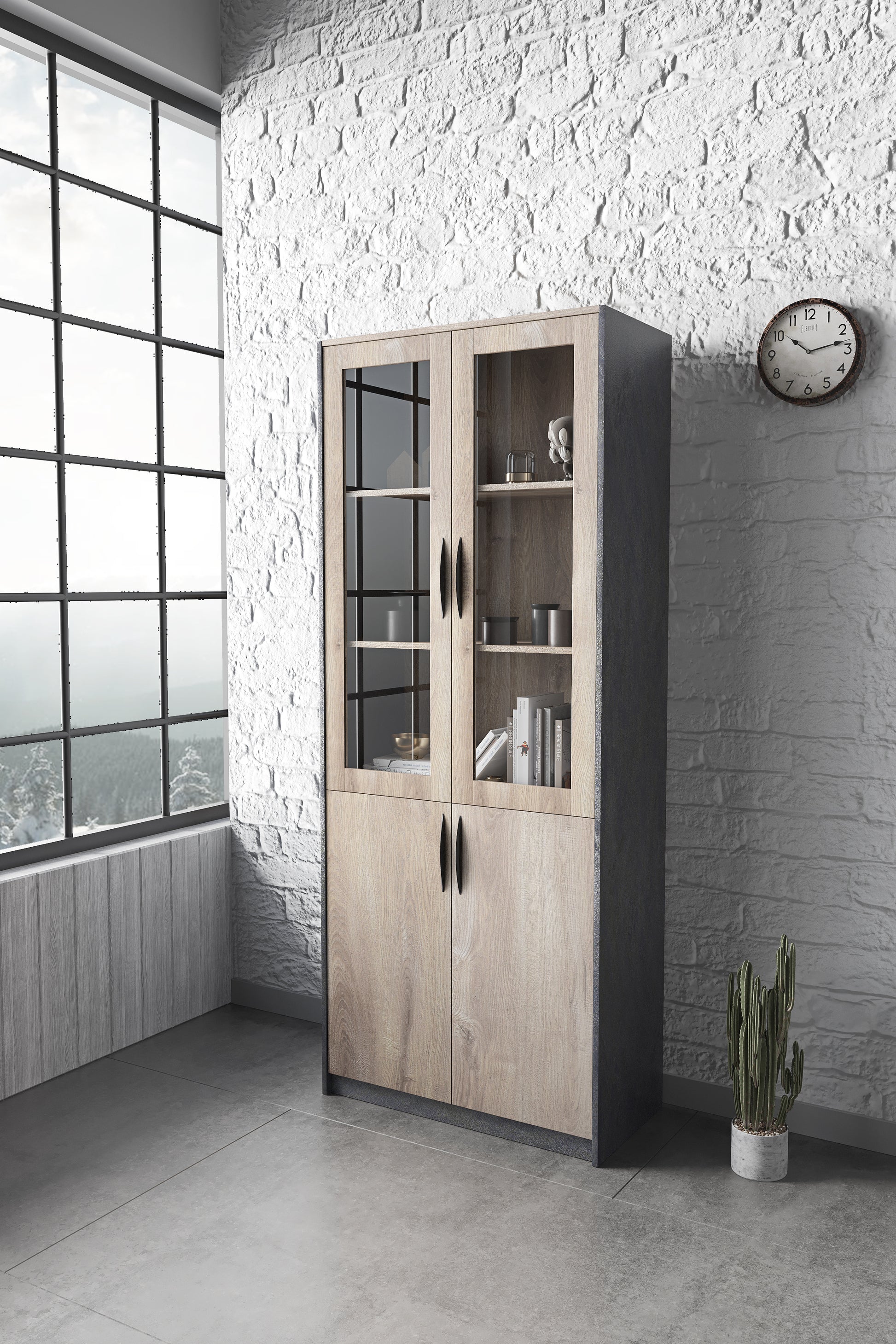 Office Bookcase,Display Unit 80cm - Warm Oak & Black - TRIBECA - JOSE.M.ONNA FURNITURE