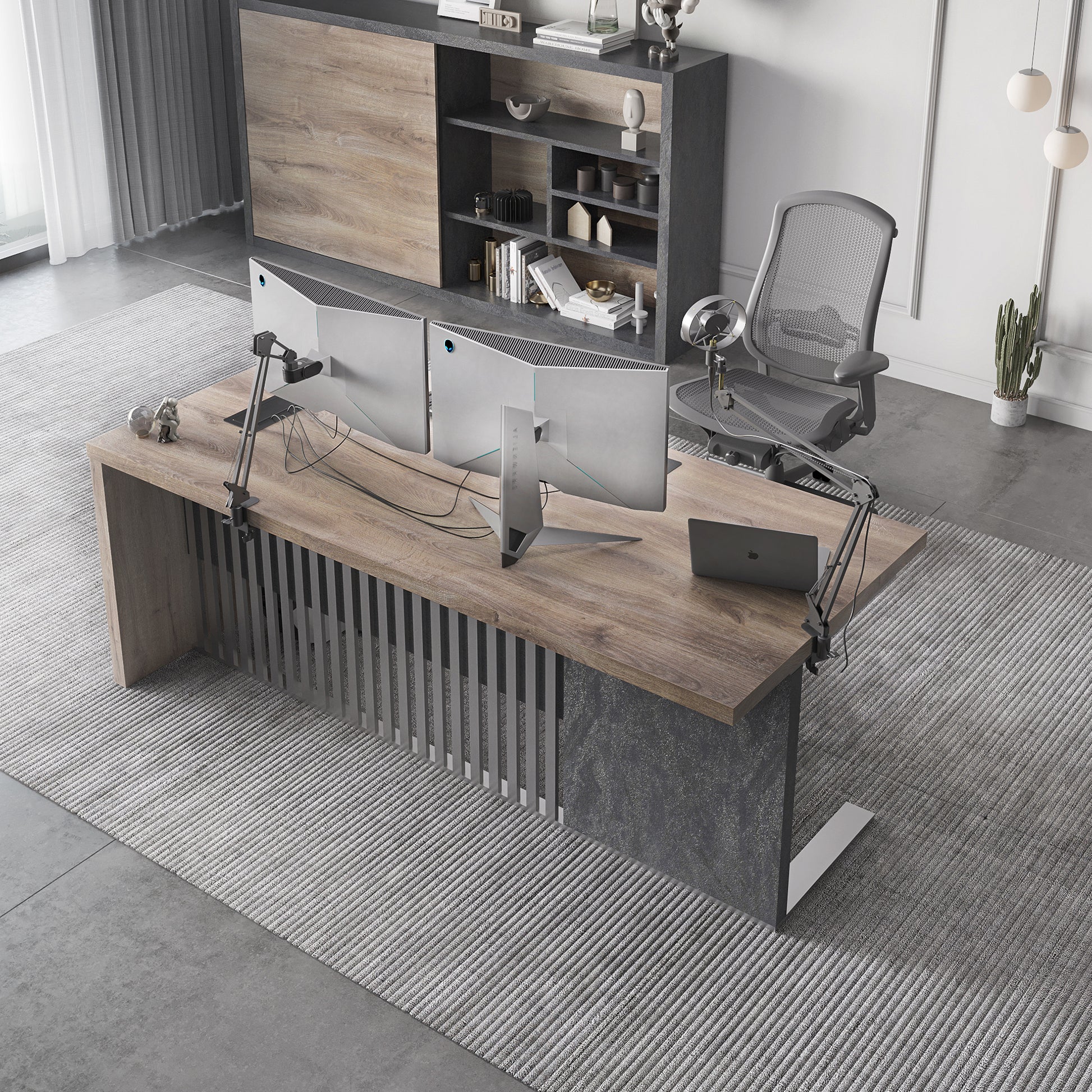 L-Shaped Executive Desk, Large Office Desk with Drawers and Mobile File Cabinet- TRIBECA - JOSE.M.ONNA FURNITURE