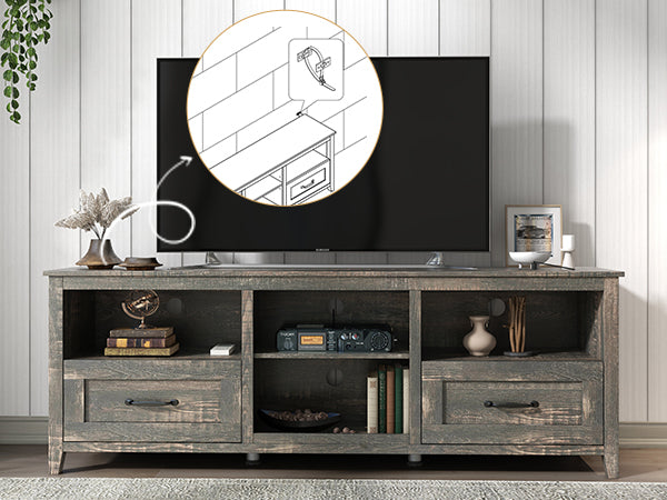 70 inch TV Stand Drawers,for TVs up to 80 inch ,Dark Rustic Oak,Farmhouse Style - JOSE.M.ONNA FURNITURE