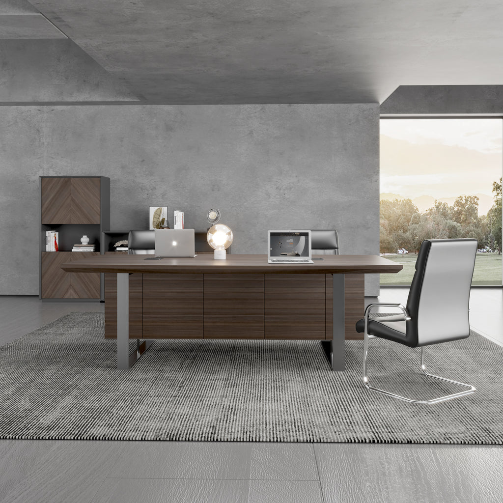 Large Executive Computer Desk, Home Office Desk with Solid Steel Pedestal, Industrial Wood Study Writing Table, Workstation Business Furniture for Home Office - JOSE.M.ONNA FURNITURE