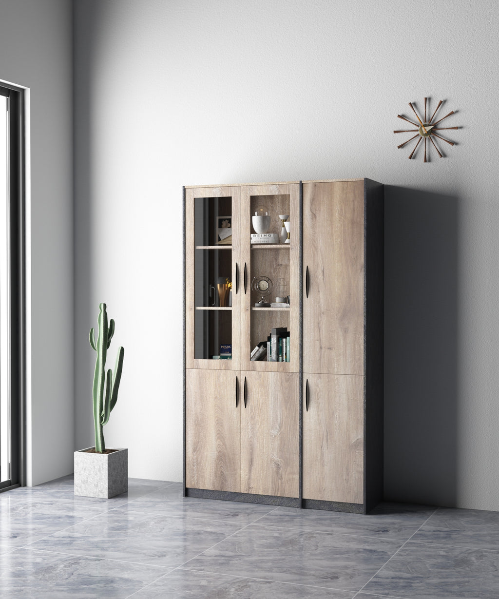 Office Bookcase,Display Unit 120cm - Warm Oak & Black - TRIBECA - JOSE.M.ONNA FURNITURE
