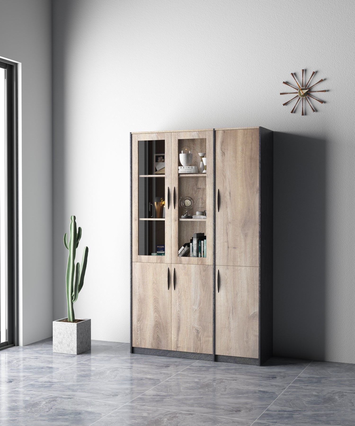 Office Bookcase,Display Unit 120cm - Warm Oak & Black - TRIBECA - JOSE.M.ONNA FURNITURE