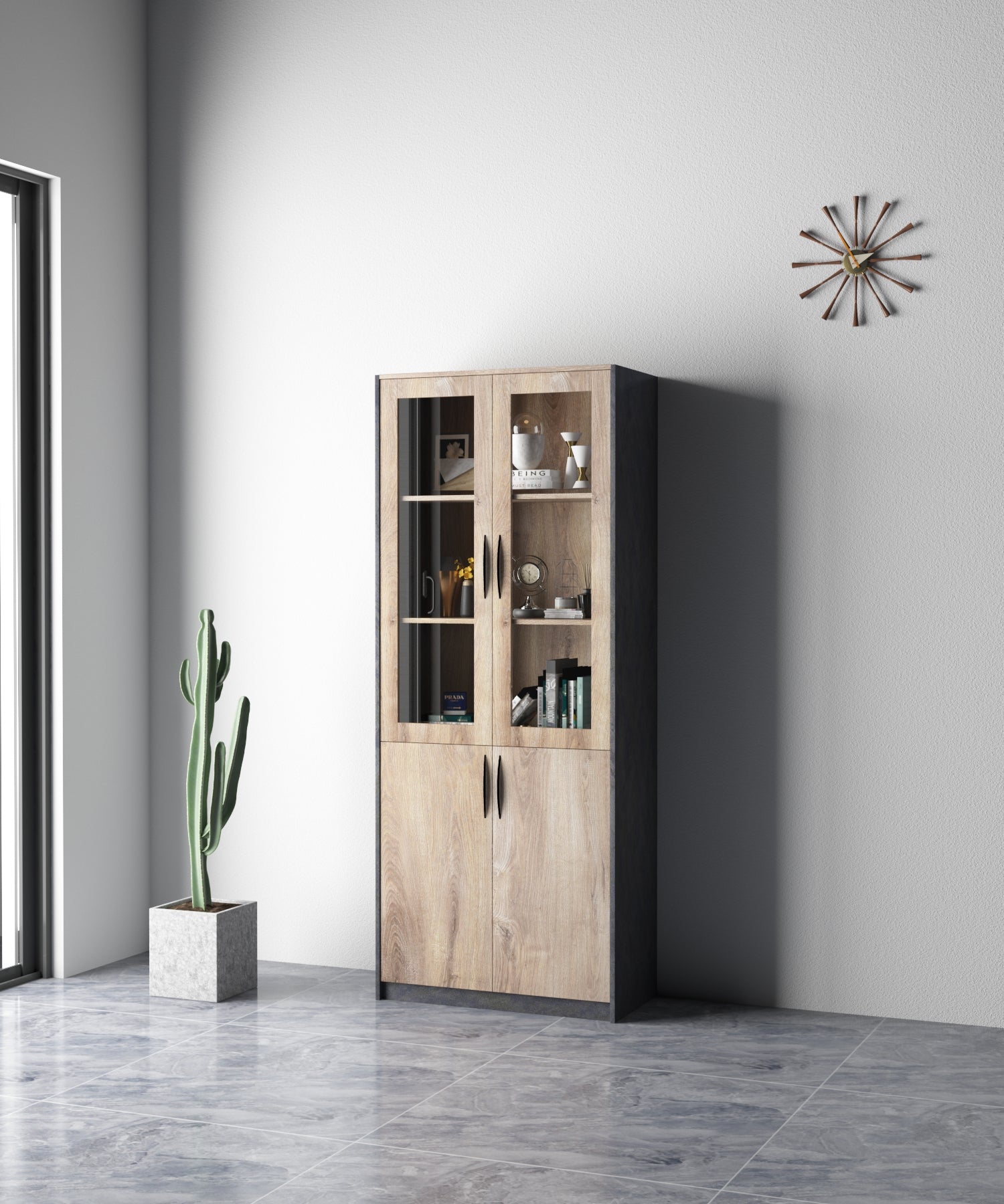 Office Bookcase,Display Unit 80cm - Warm Oak & Black - TRIBECA - JOSE.M.ONNA FURNITURE