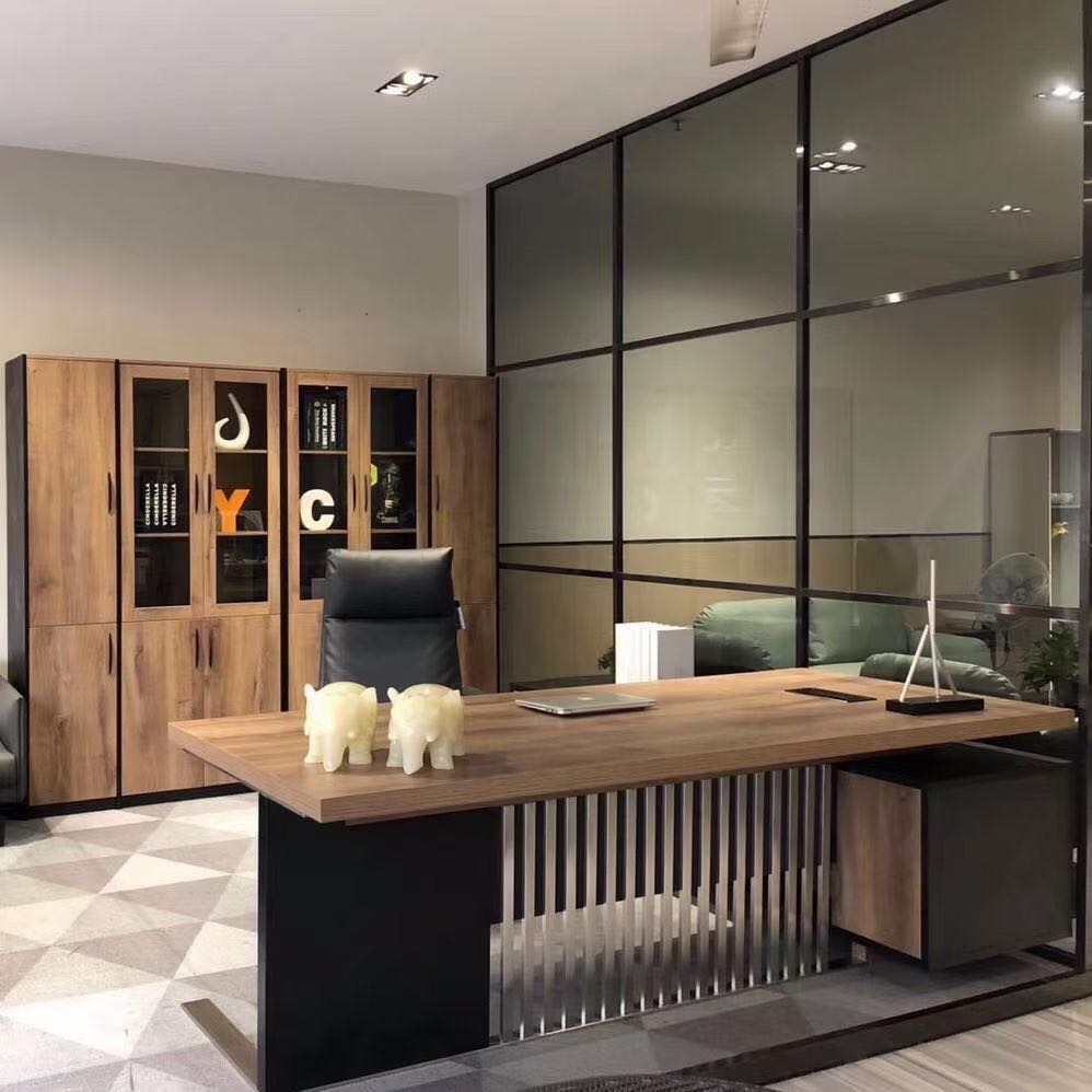 L Shaped Desk with Cabinet Storage, Executive Office Desk with Universal Charging Ports, Large Business Furniture Desk Workstation for Home Office with Cord Management, Mahogany - JOSE.M.ONNA FURNITURE