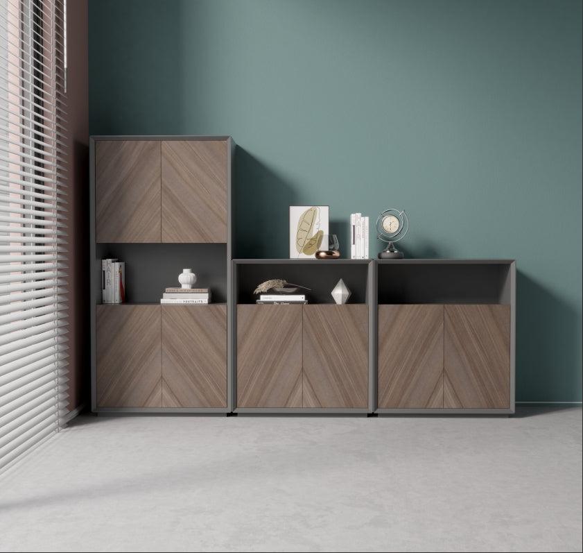 Minimalist low bookcase with Doors, Modern Design Bookshelf, Practical Storage and Decor - JOSE.M.ONNA FURNITURE