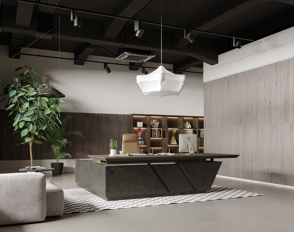 Stylish and high-end executive l-shaped desk, Multiple desk with drawers, sockets and USB ports
