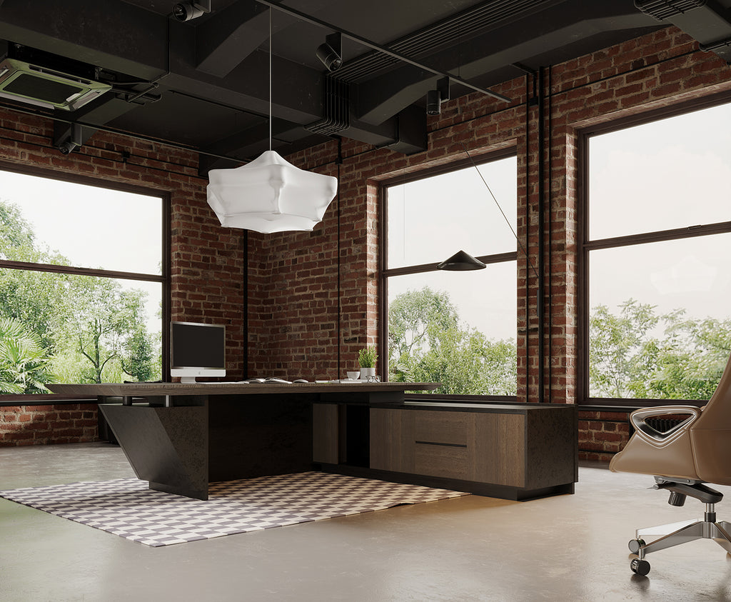 Stylish and high-end executive l-shaped desk, Multiple desk with drawers, sockets and USB ports