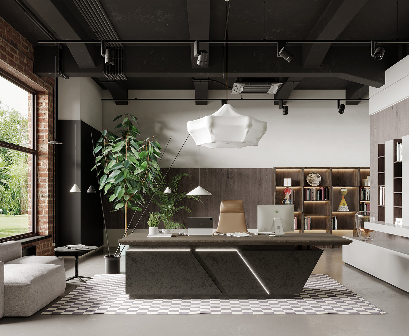 Stylish and high-end executive l-shaped desk, Multiple desk with drawers, sockets and USB ports