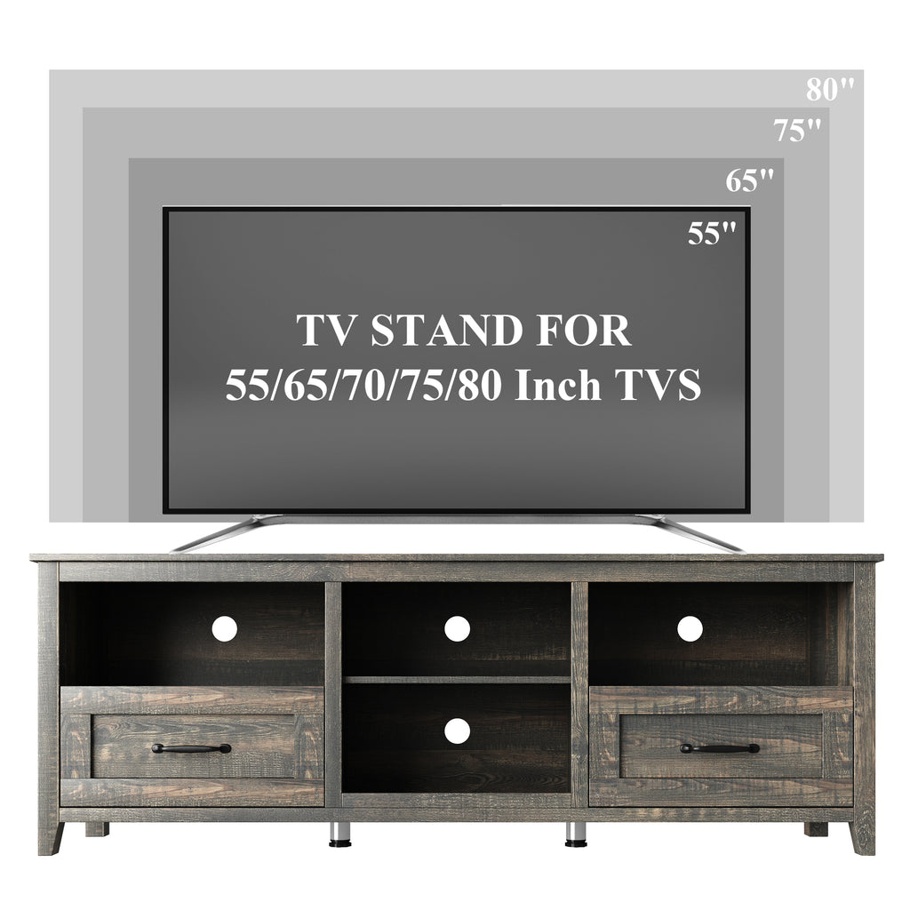 70 inch TV Stand Drawers,for TVs up to 80 inch ,Dark Rustic Oak,Farmhouse Style - JOSE.M.ONNA FURNITURE