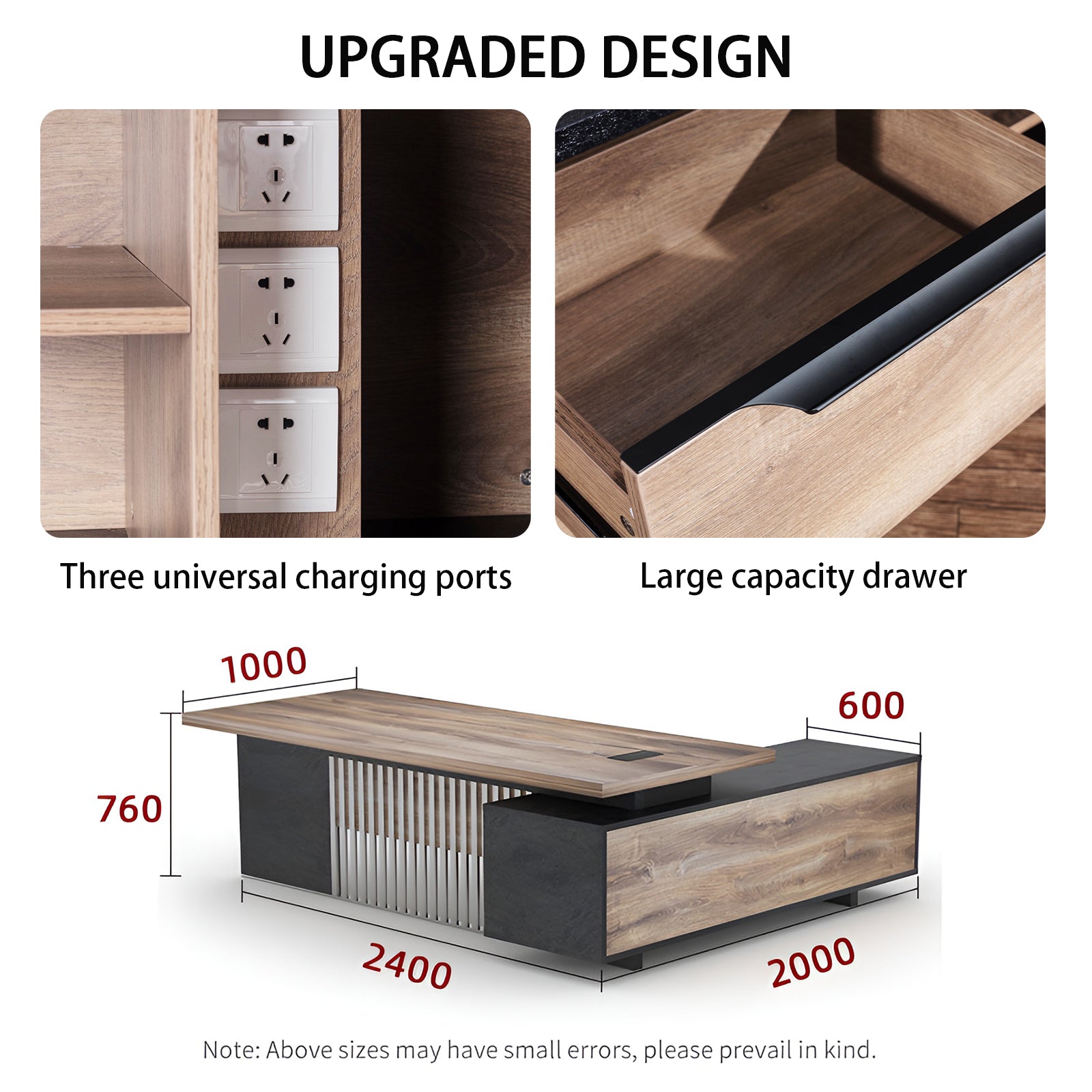 L Shaped Desk with Cabinet Storage, Executive Office Desk with Universal Charging Ports, Large Business Furniture Desk Workstation for Home Office with Cord Management, Mahogany - JOSE.M.ONNA FURNITURE