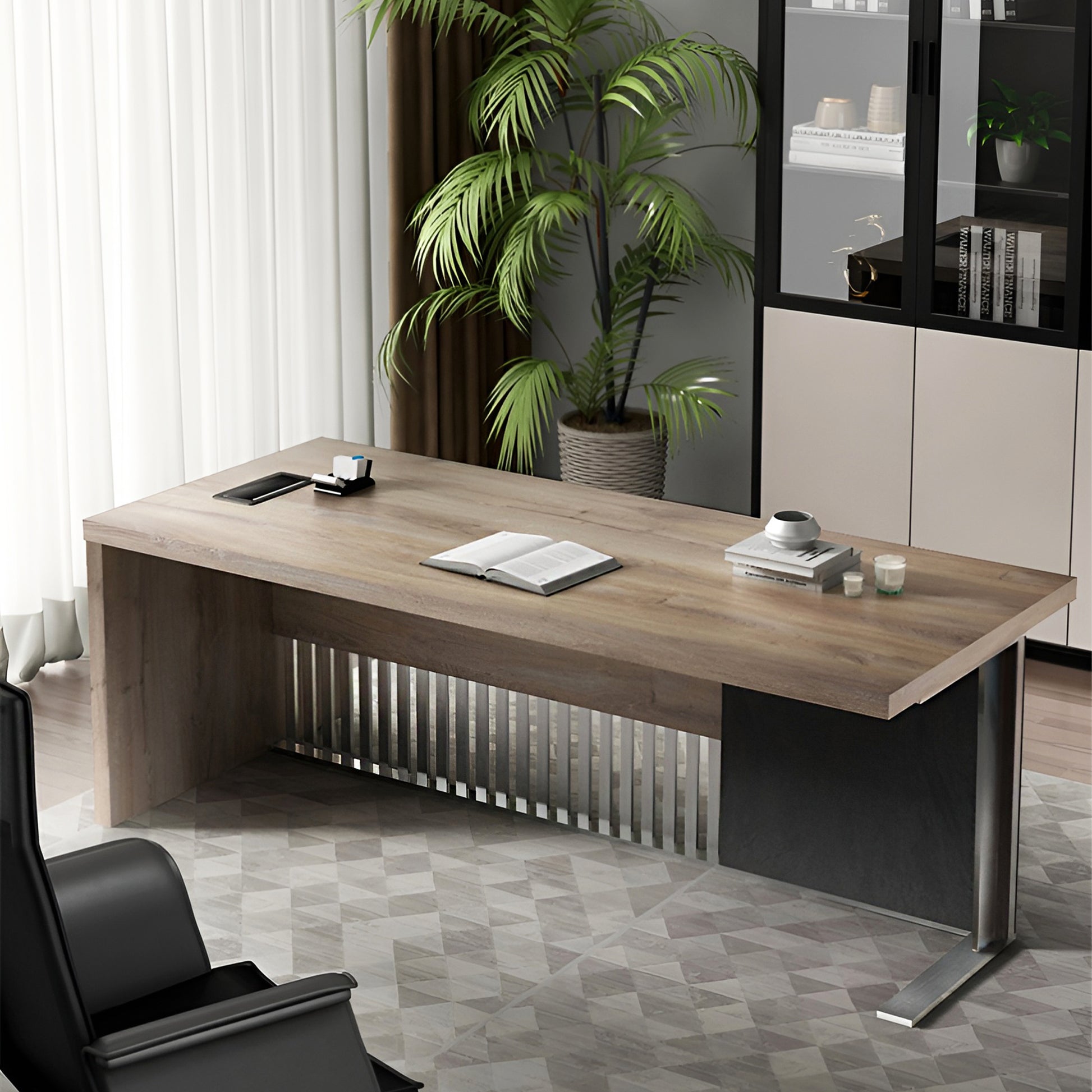 L-Shaped Executive Desk, Large Office Desk with Drawers and Mobile File Cabinet- TRIBECA - JOSE.M.ONNA FURNITURE