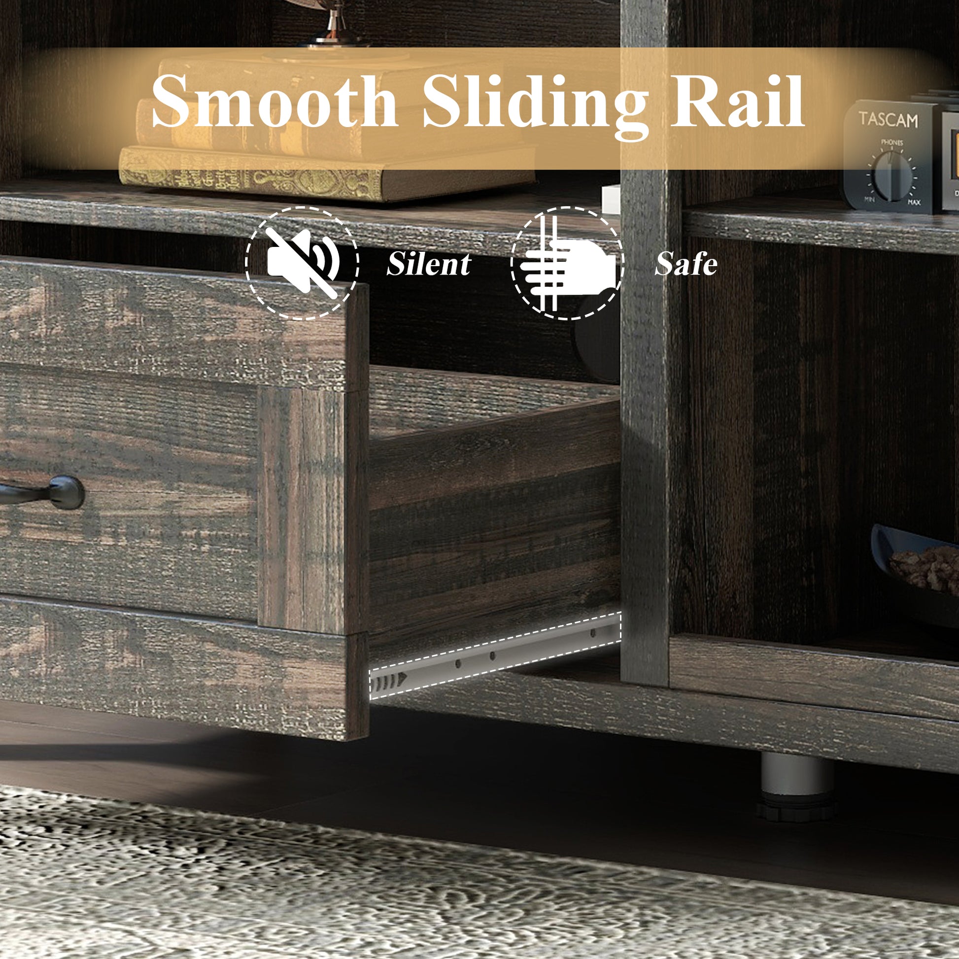 70 inch TV Stand Drawers,for TVs up to 80 inch ,Dark Rustic Oak,Farmhouse Style - JOSE.M.ONNA FURNITURE