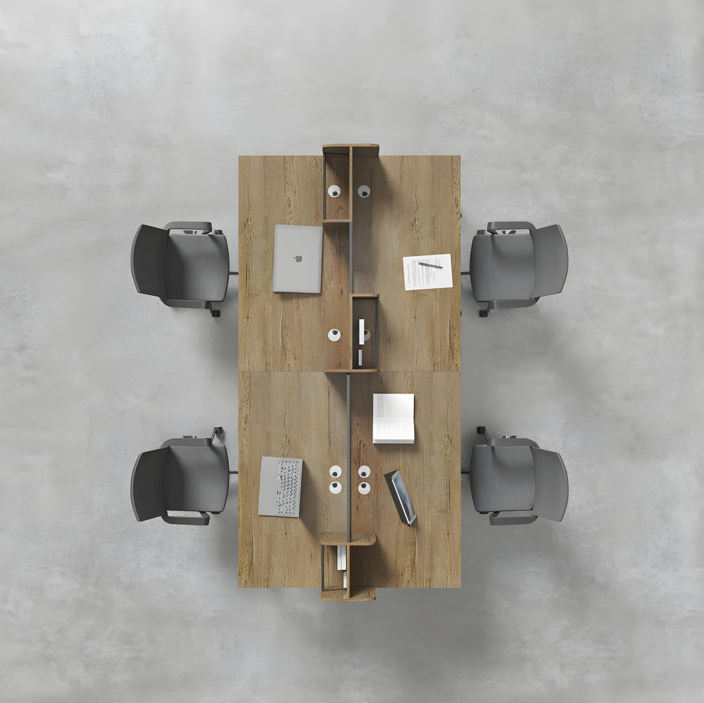 Tobacco Wood Office Desk, 4 Person Workstation Desk, Retro Industrial Style - JOSE.M.ONNA FURNITURE