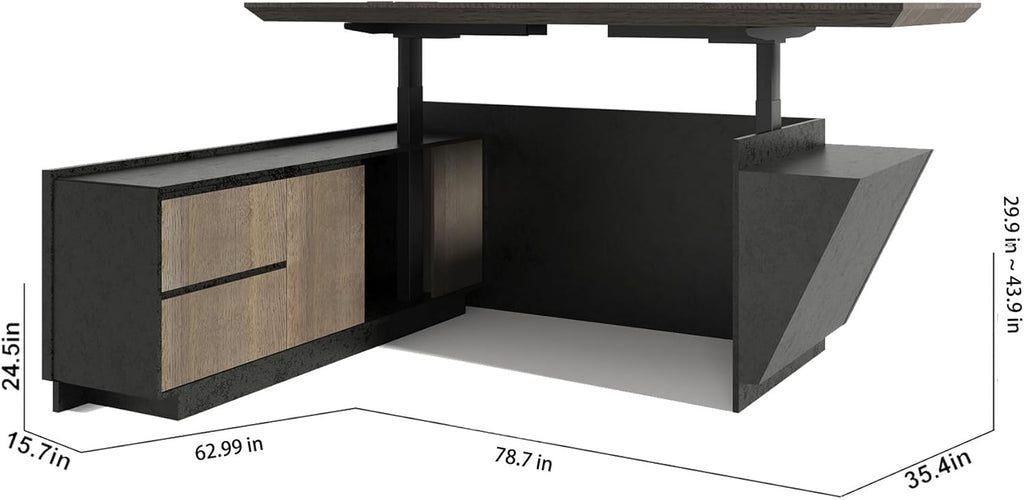 Stylish and high-end executive l-shaped desk, Multiple desk with drawers, sockets and USB ports