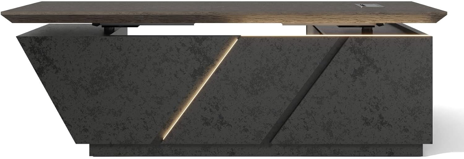 Stylish and high-end executive l-shaped desk, Multiple desk with drawers, sockets and USB ports