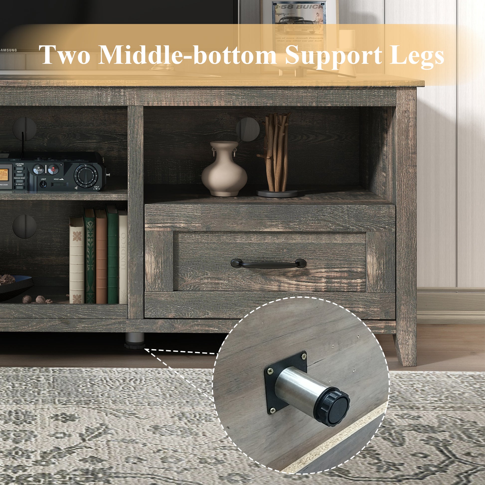 70 inch TV Stand Drawers,for TVs up to 80 inch ,Dark Rustic Oak,Farmhouse Style - JOSE.M.ONNA FURNITURE