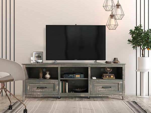 70 inch TV Stand Drawers,for TVs up to 80 inch ,Dark Rustic Oak,Farmhouse Style - JOSE.M.ONNA FURNITURE