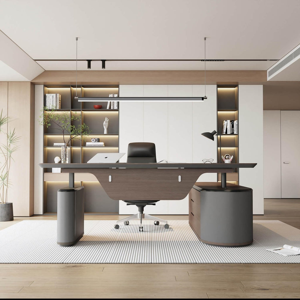 L Shaped Executive Desk, Multiple desk with drawers, sockets and USB ports