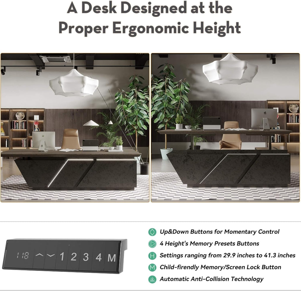Stylish and high-end executive l-shaped desk, Multiple desk with drawers, sockets and USB ports