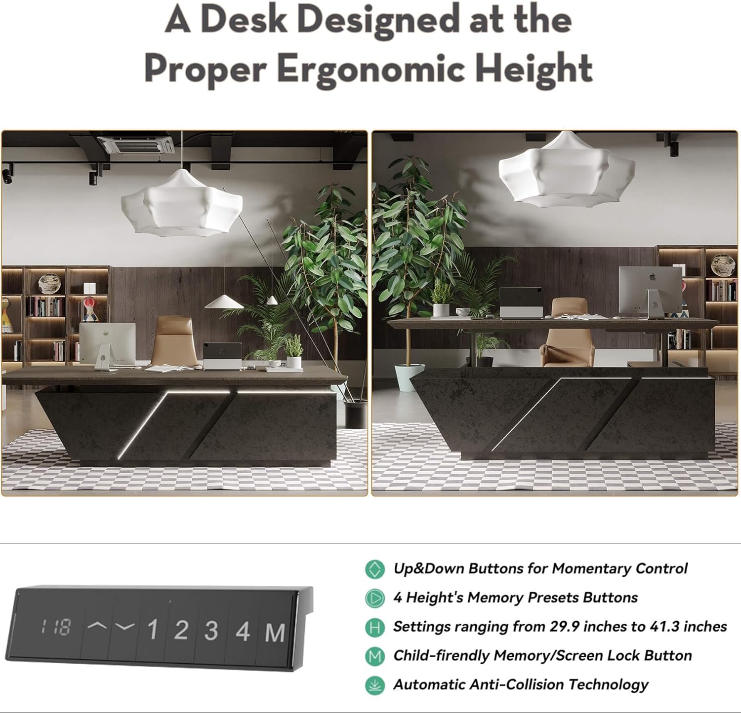 Stylish and high-end executive l-shaped desk, Multiple desk with drawers, sockets and USB ports