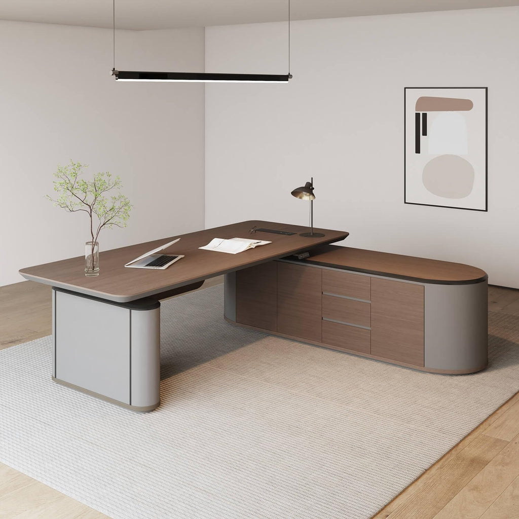 L Shaped Executive Desk, Multiple desk with drawers, sockets and USB ports