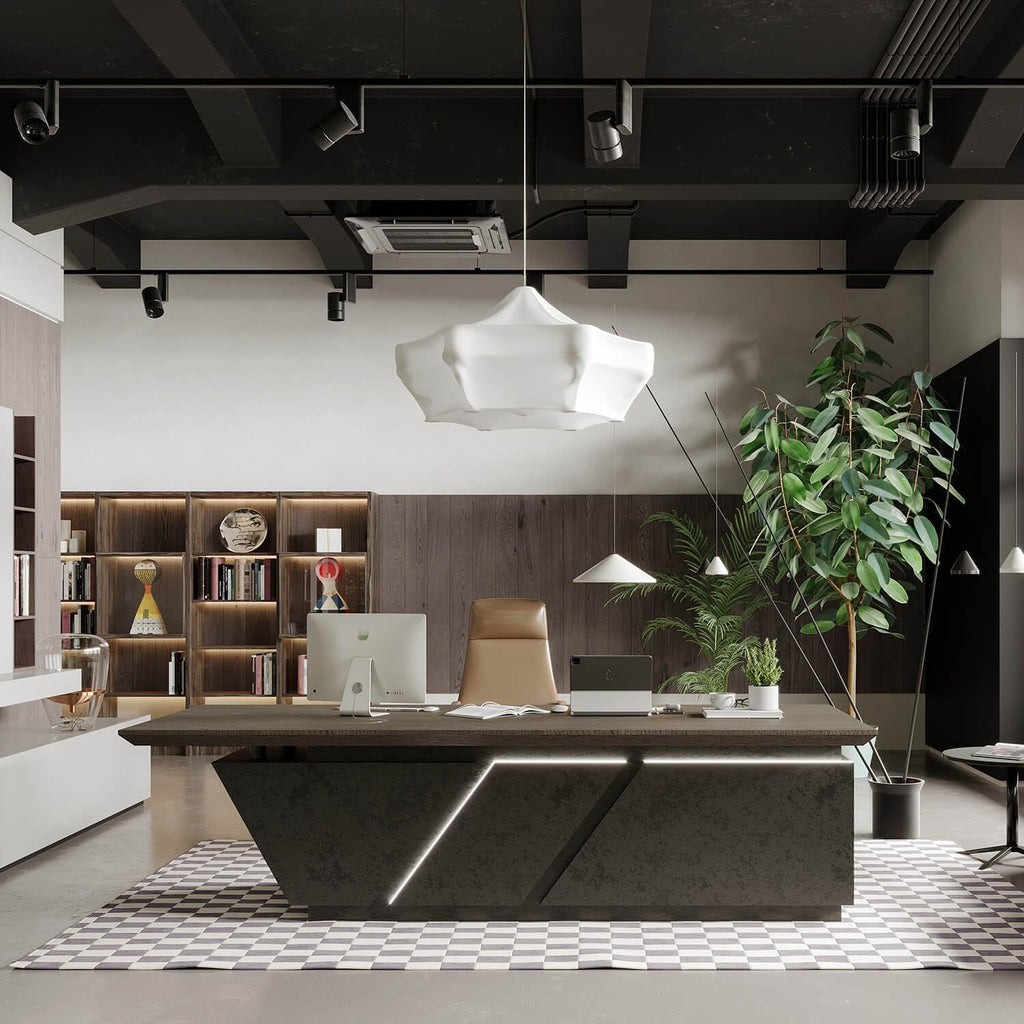 Stylish and high-end executive l-shaped desk, Multiple desk with drawers, sockets and USB ports