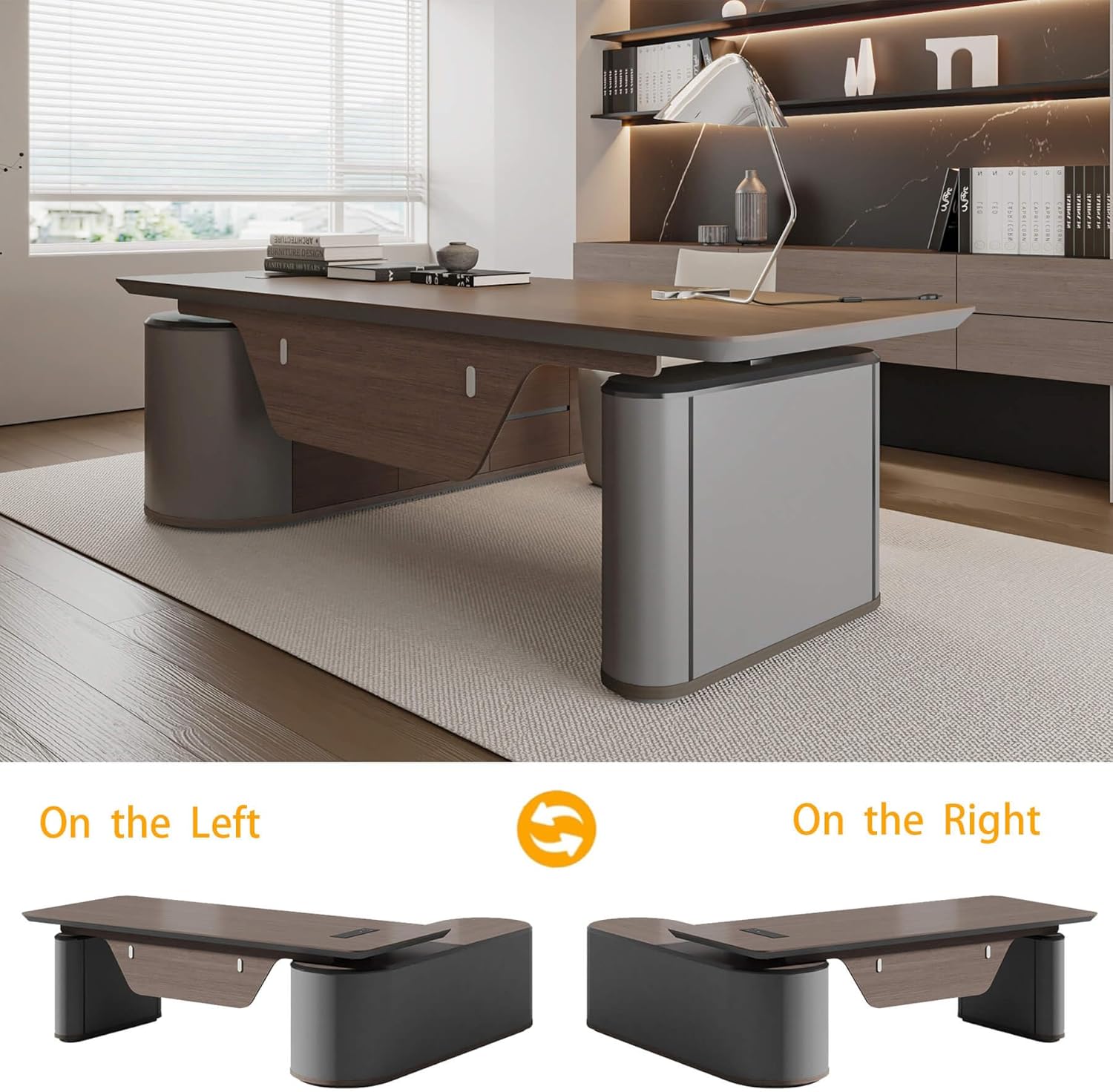 L Shaped Executive Desk, Multiple desk with drawers, sockets and USB ports