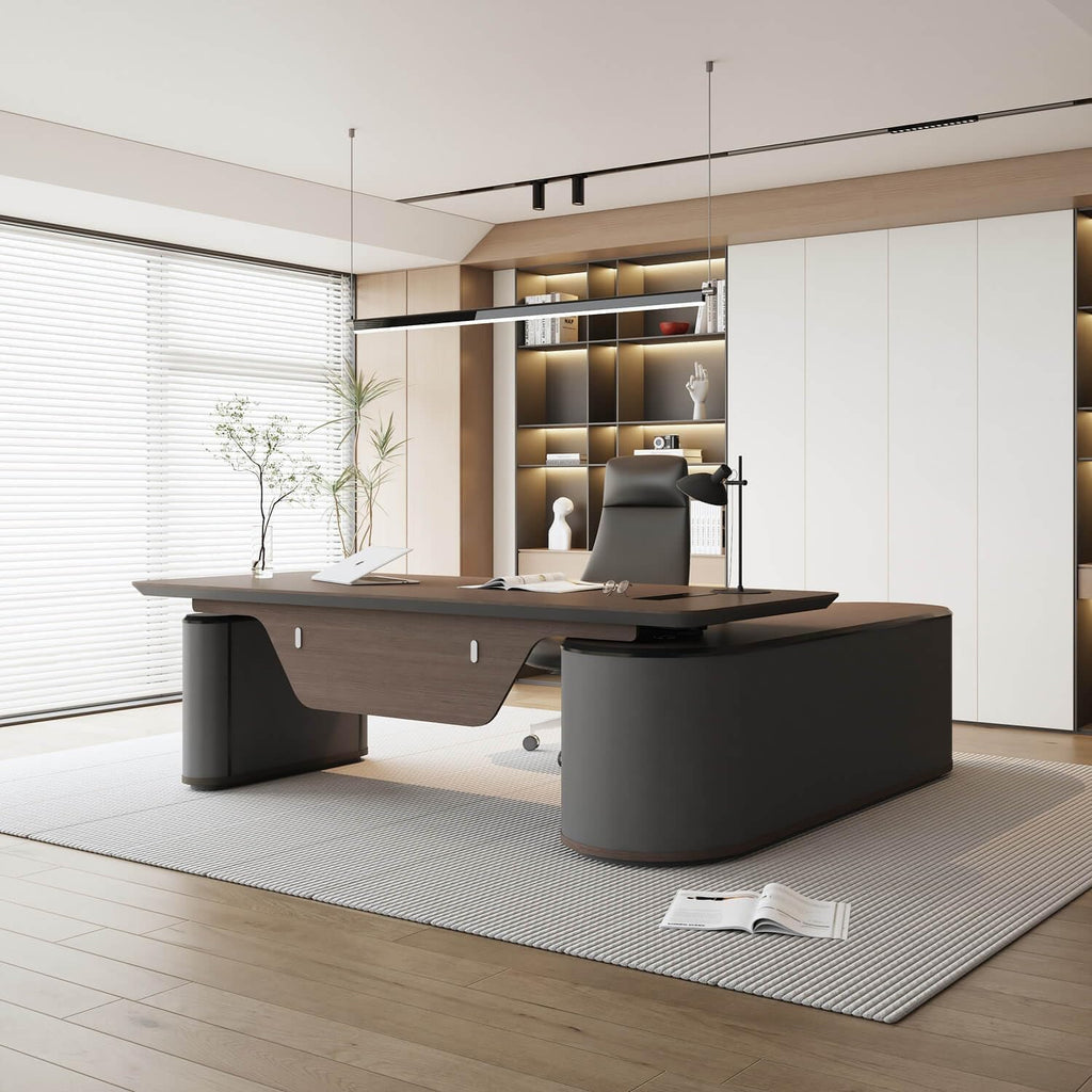 L Shaped Executive Desk, Multiple desk with drawers, sockets and USB ports