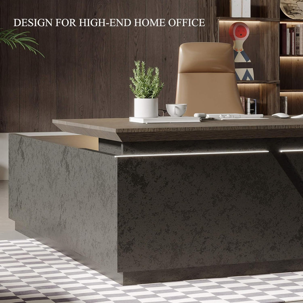 Stylish and high-end executive l-shaped desk, Multiple desk with drawers, sockets and USB ports