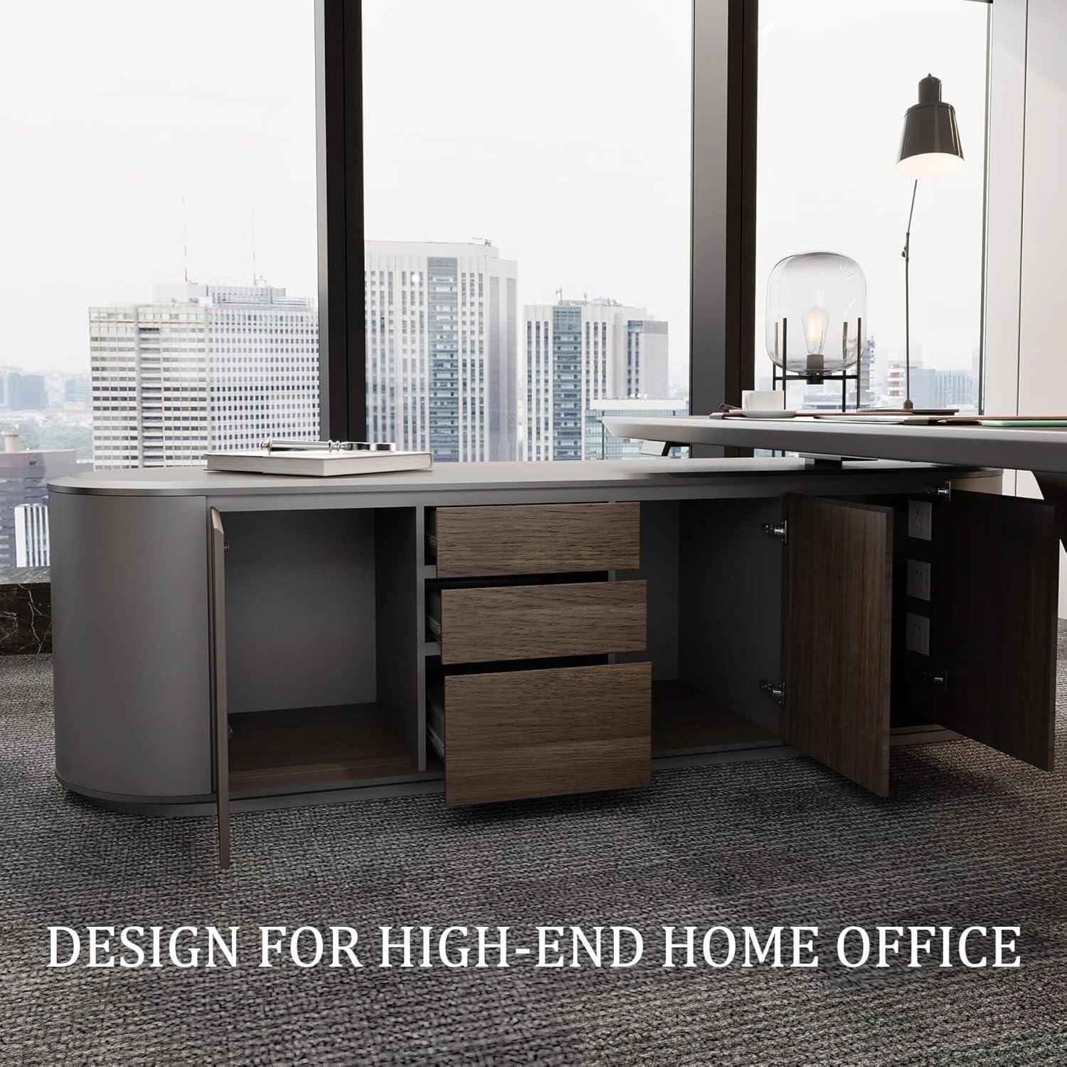 L Shaped Executive Desk, Multiple desk with drawers, sockets and USB ports