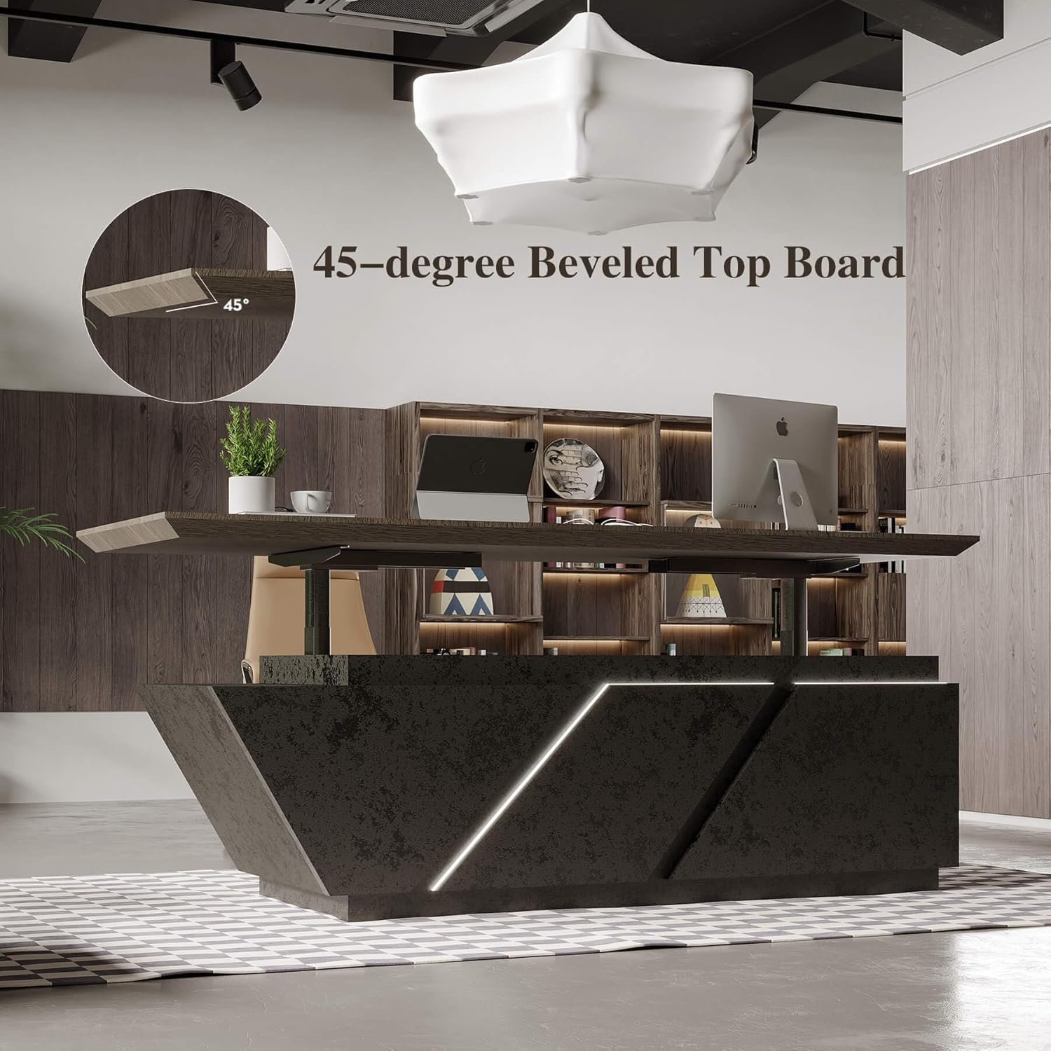 Stylish and high-end executive l-shaped desk, Multiple desk with drawers, sockets and USB ports