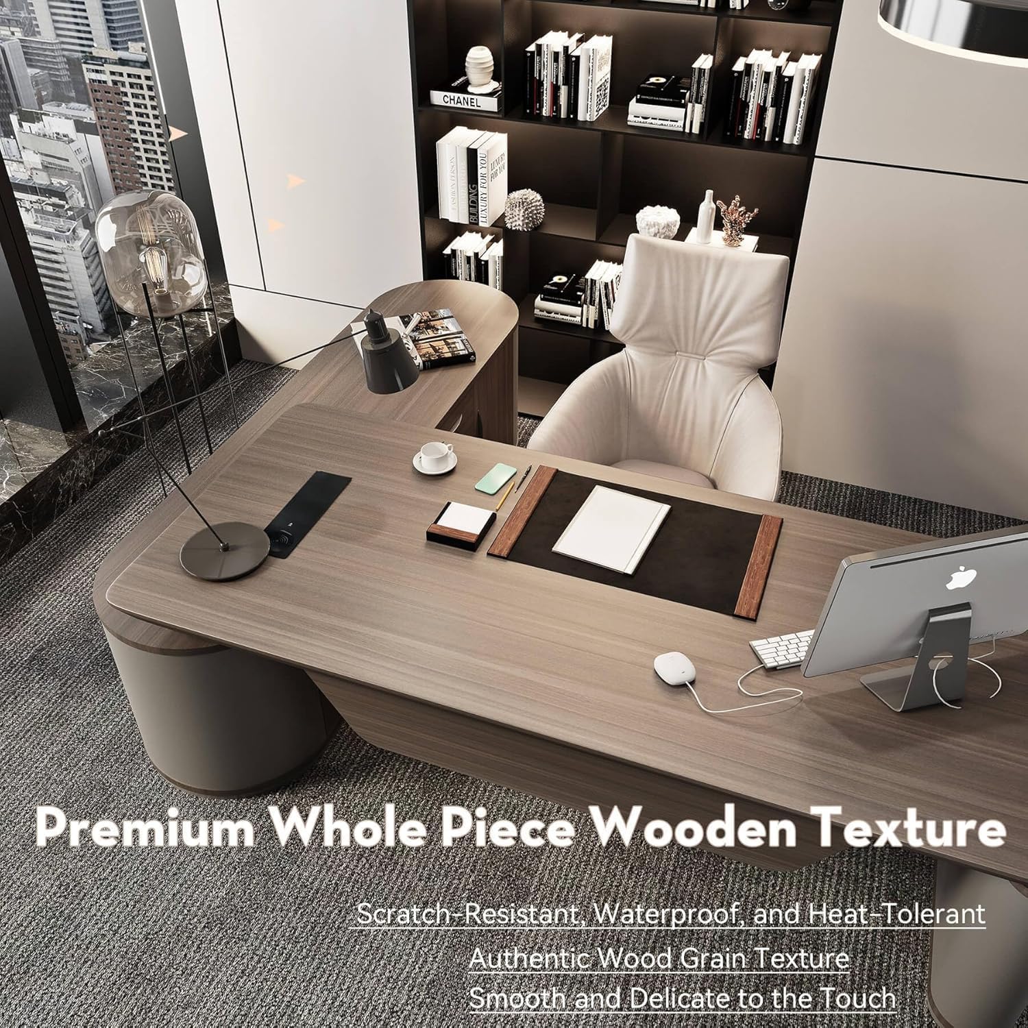 L Shaped Executive Desk, Multiple desk with drawers, sockets and USB ports
