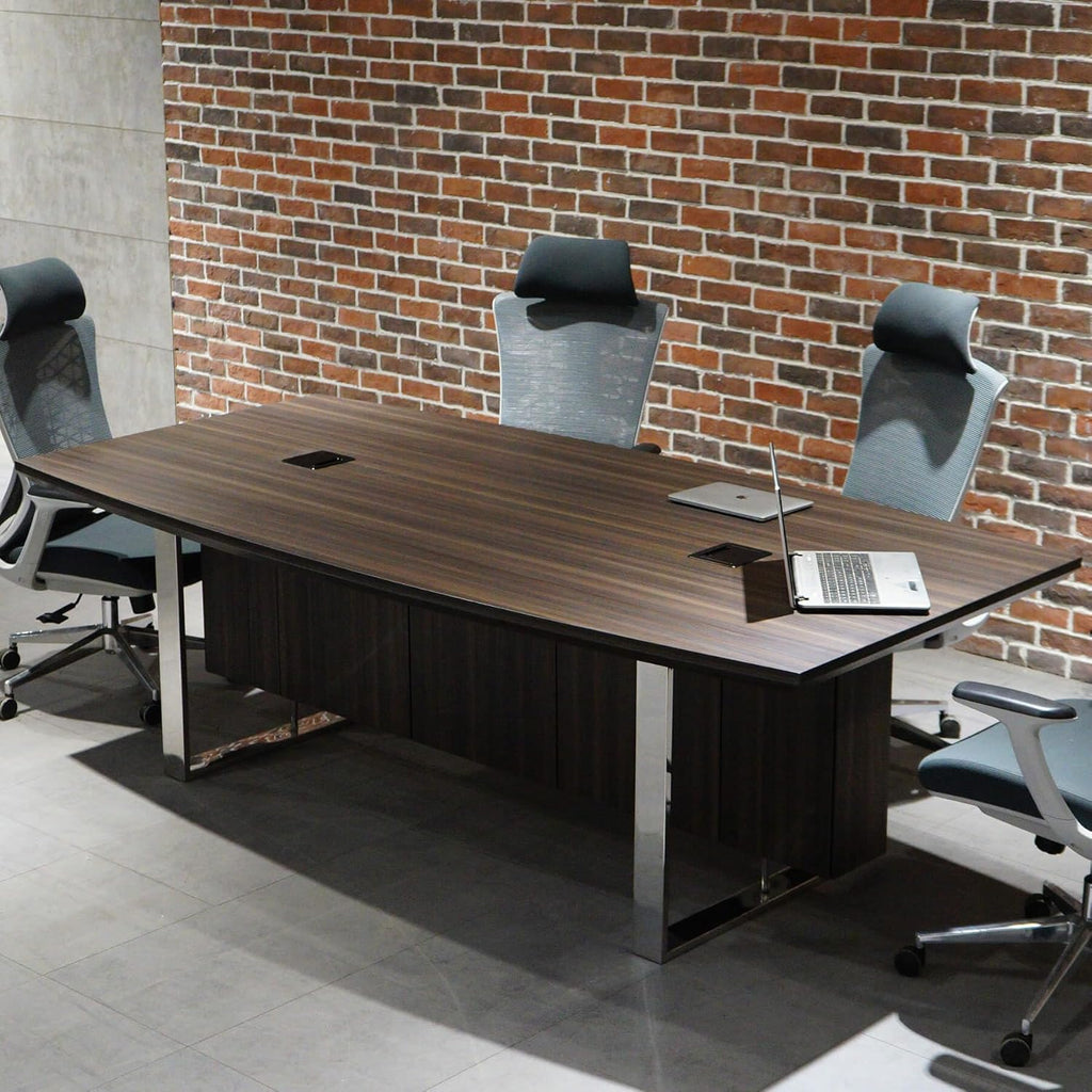 SAINTCY 94.5" Office Conference Table with Stainless Steel Base, 8FT Commercial Office Desk with Cabinet, Seminar Boardroom Table Workstation for Office Conference, Meeting Room for 6-8 Users