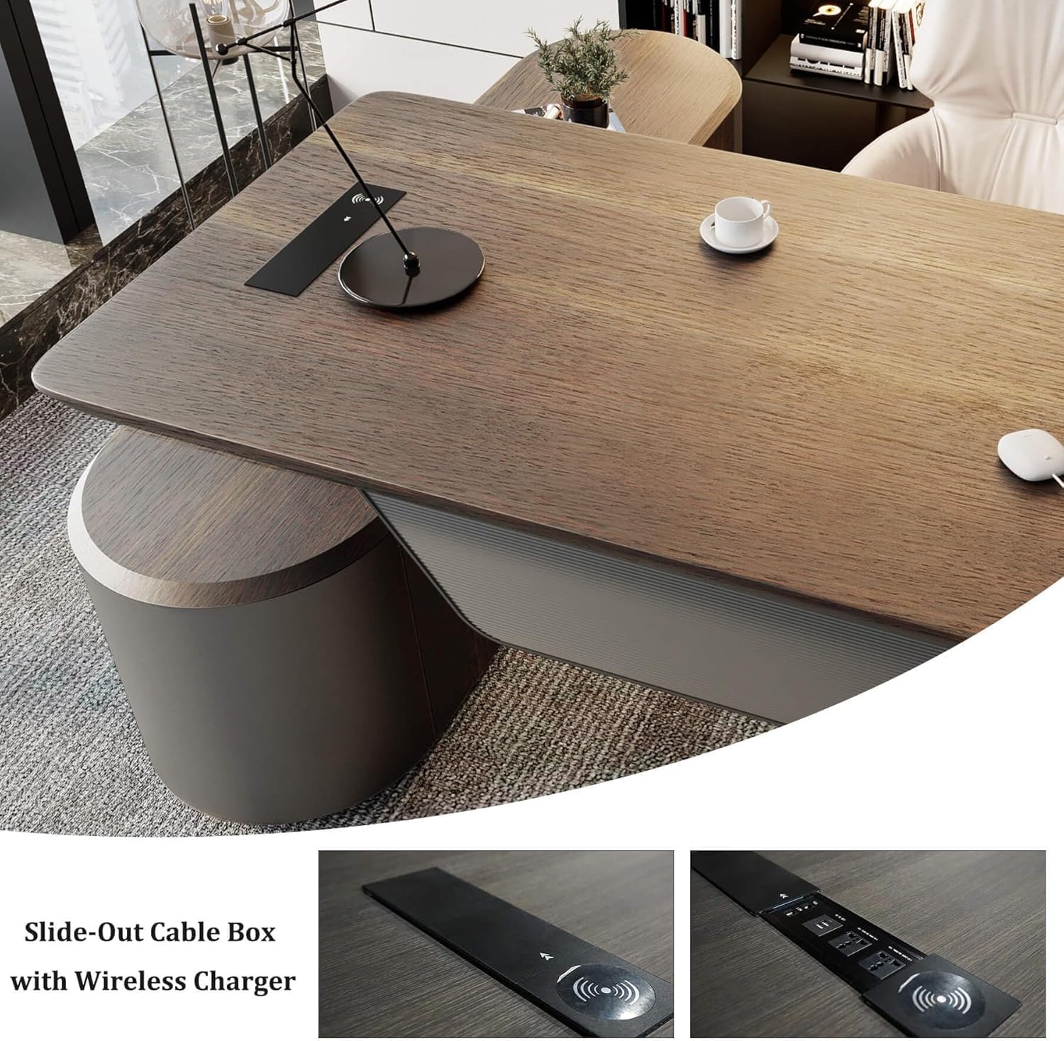 L Shaped Executive Desk, Multiple desk with drawers, sockets and USB ports