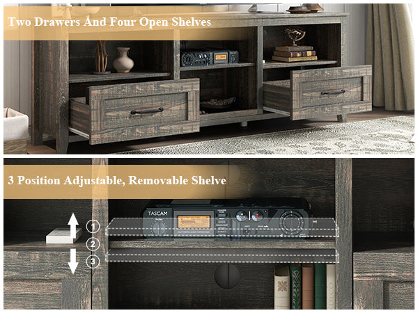 70 inch TV Stand Drawers,for TVs up to 80 inch ,Dark Rustic Oak,Farmhouse Style - JOSE.M.ONNA FURNITURE