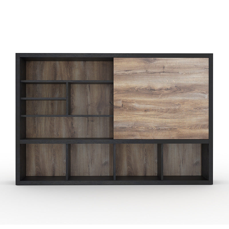 Office Bookcase,Display Wall Unit 2.4M - Warm Oak & Black - TRIBECA - JOSE.M.ONNA FURNITURE