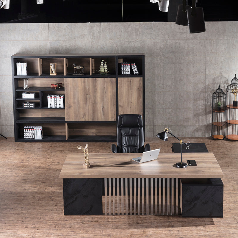 Office Bookcase,Display Wall Unit 2.4M - Warm Oak & Black - TRIBECA - JOSE.M.ONNA FURNITURE