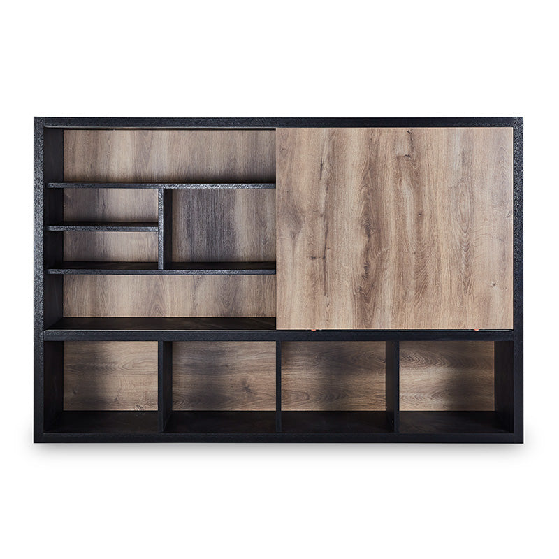 Office Bookcase,Display Wall Unit 2.4M - Warm Oak & Black - TRIBECA - JOSE.M.ONNA FURNITURE