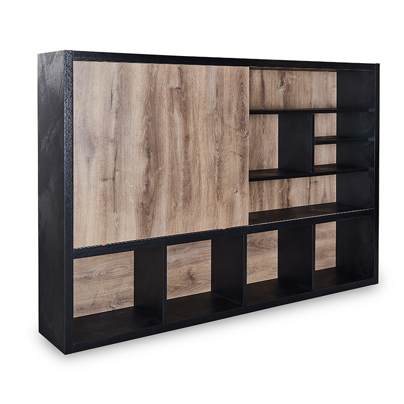 Office Bookcase,Display Wall Unit 2.4M - Warm Oak & Black - TRIBECA - JOSE.M.ONNA FURNITURE