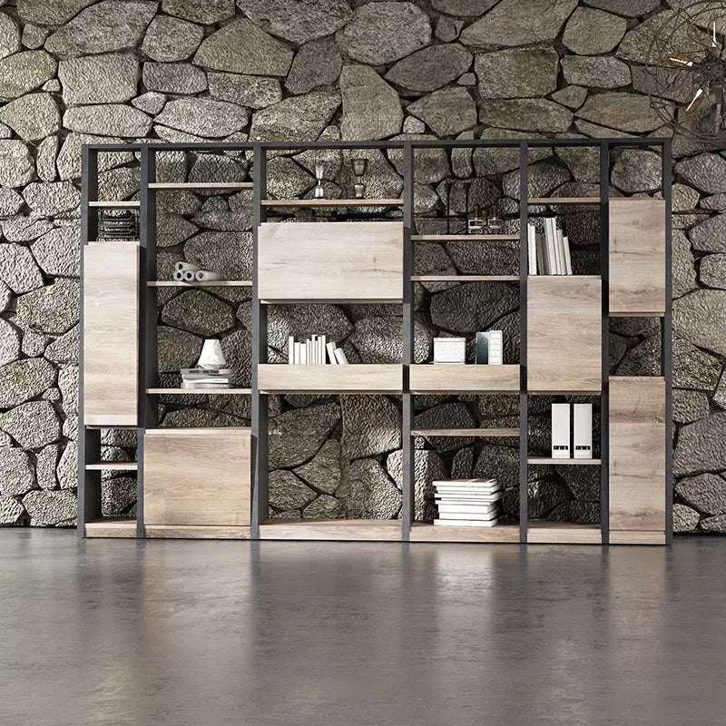 Office Bookcase,Display Unit 230cm - Warm Oak & Black - TRIBECA - JOSE.M.ONNA FURNITURE
