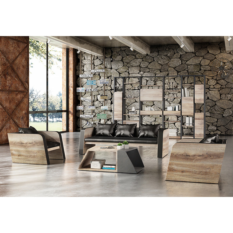 Office Bookcase,Display Unit 230cm - Warm Oak & Black - TRIBECA - JOSE.M.ONNA FURNITURE
