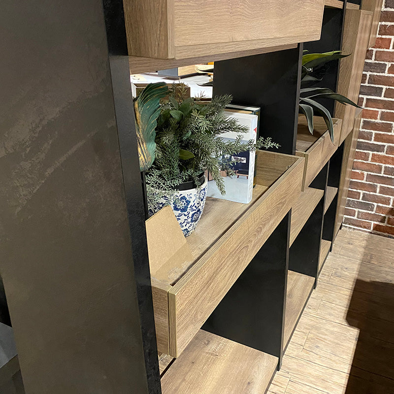 Office Bookcase,Display Unit 230cm - Warm Oak & Black - TRIBECA - JOSE.M.ONNA FURNITURE