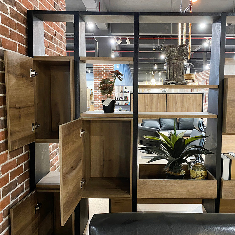 Office Bookcase,Display Unit 230cm - Warm Oak & Black - TRIBECA - JOSE.M.ONNA FURNITURE