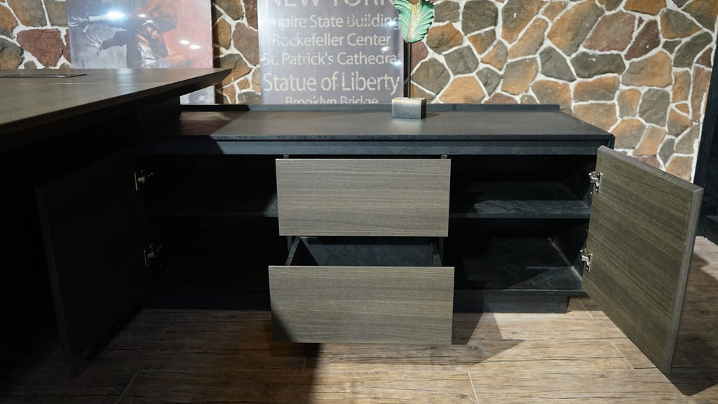 Stylish and high-end executive l-shaped desk, Multiple desk with drawers, sockets and USB ports