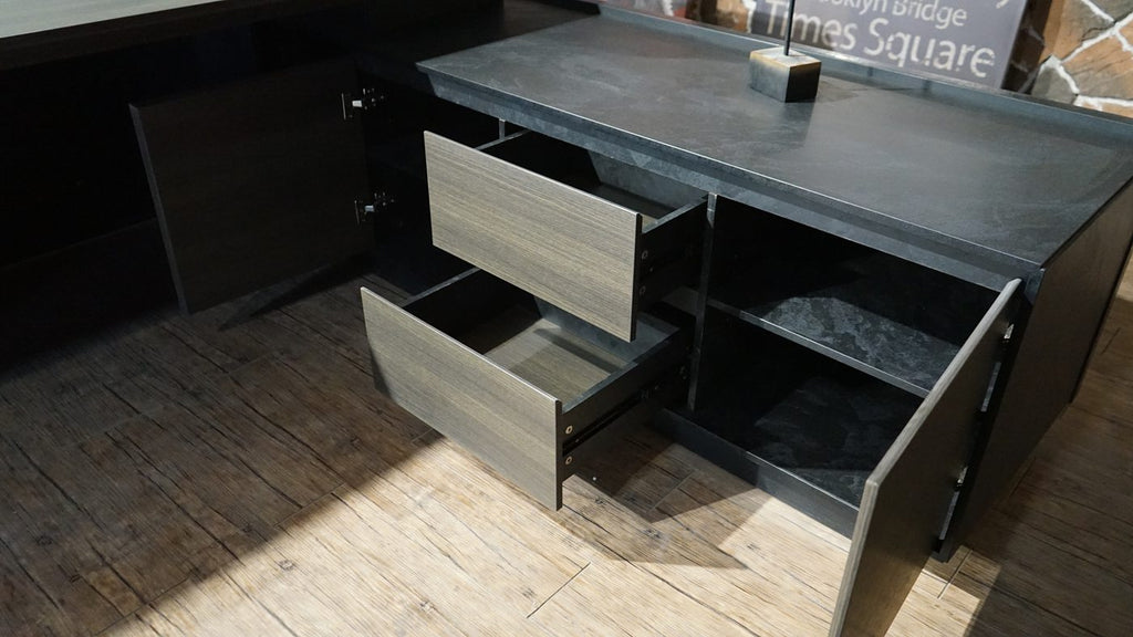 Stylish and high-end executive l-shaped desk, Multiple desk with drawers, sockets and USB ports