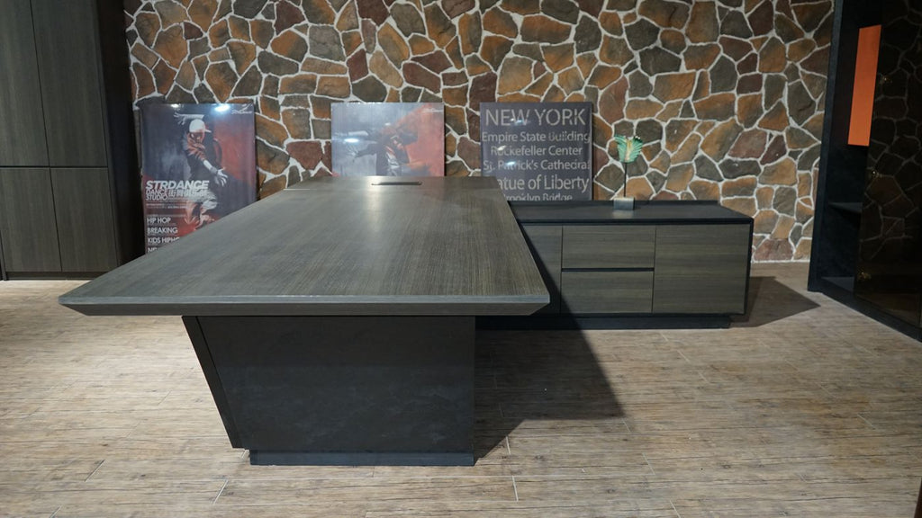 Stylish and high-end executive l-shaped desk, Multiple desk with drawers, sockets and USB ports