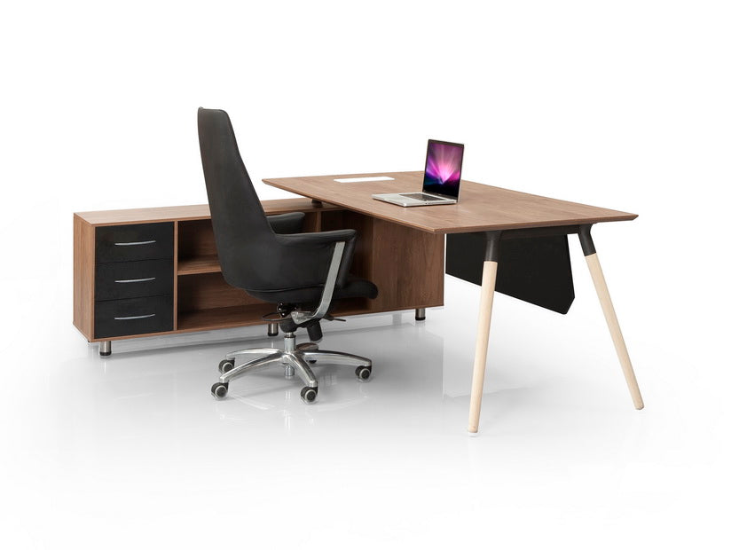 L Shape Executive Desk Wood color, Modern Executive Office Desk, Accommodating Monitors, Laptops, Books, Files, and Personal Items - JOSE.M.ONNA FURNITURE